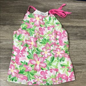 Lilly Pulitzer Pink and Green Floral Tank Top Sz 0